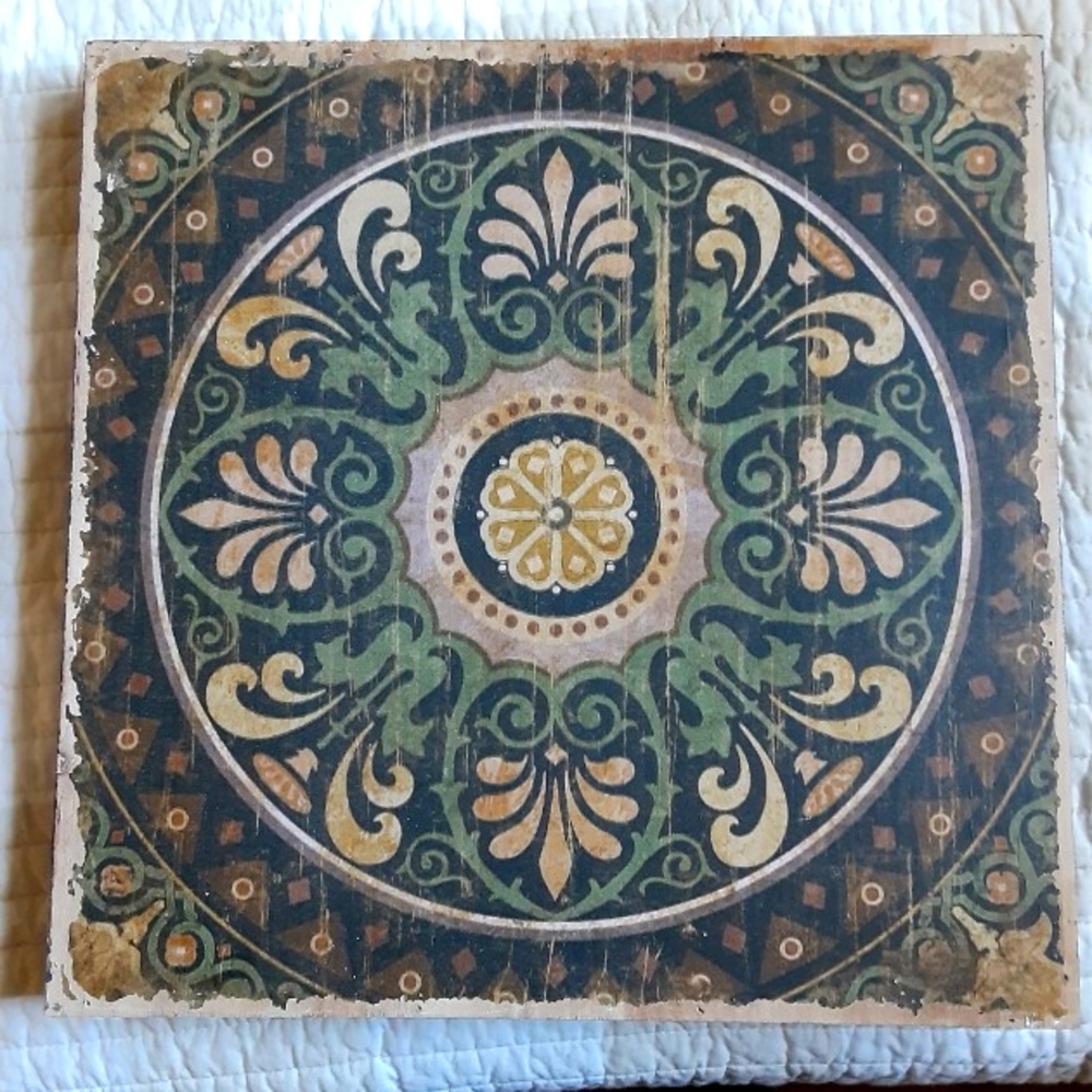 Pottery Barn mandala wood wall art plaque NWOT